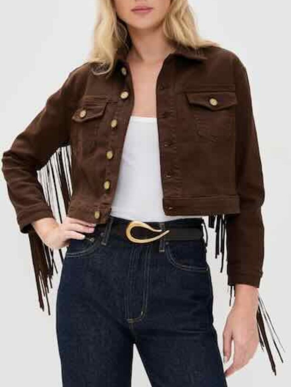L’Agence Women’s Brown denim Fringe Jacket Koda Size S Small NWT